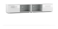 Meuble TV design LEON II XXL, 2 mètres, 2 portes et 4 niches, coloris blanc et blanc brillant