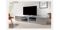 Meuble TV design LEON II XXL, 2 mètres, 2 portes et 4 niches, coloris blanc et gris brillant