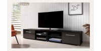 Meuble TV design LEON II XXL, 2 mètres, 2 portes et 4 niches, coloris noir mat et brillant