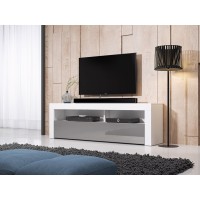 Meuble TV design MEXICO 160 cm, 1 porte et 1 niche, coloris blanc et gris