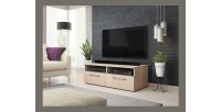 Meuble TV design BONNIE 100 cm, 2 portes et 2 niches, coloris chêne.