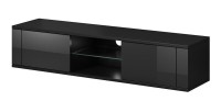 Meuble TV design PARIS-HIT 140 cm, 2 portes et 2 niches, coloris noir mat et noir brillant