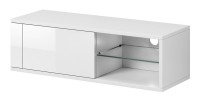 Meuble TV design BREST-HIT 100 cm, 1 porte et 2 niches, coloris blanc mat et blanc brillant