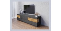 Meuble TV XL 200cm collection KILES. Coloris gris anthracite et chêne. Style design.