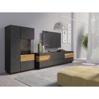 Meuble TV XL 200cm collection KILES. Coloris gris anthracite et chêne. Style design.