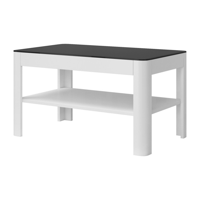 Table basse collection TONGA. Meuble type DESIGN coloris blanc plateau en verre fumé noir.