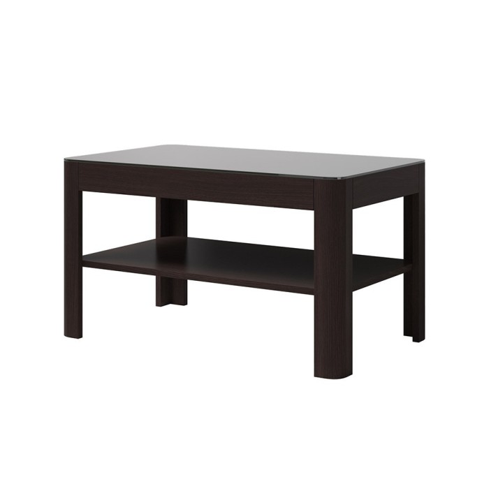 Table basse collection TONGA. Meuble type DESIGN coloris Wenge  plateau en verre fumé noir.