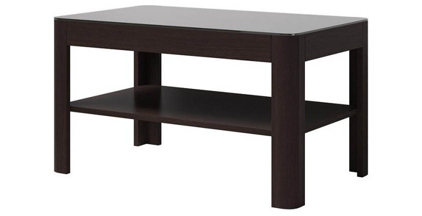 Table basse collection TONGA. Meuble type DESIGN coloris Wenge  plateau en verre fumé noir.