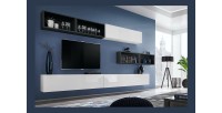 Ensemble meuble TV mural CUBE 14 design coloris blanc et noir. Meuble de salon suspendu