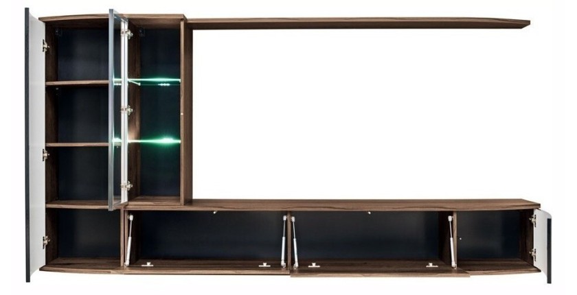 Ensemble complet meuble TV ZENITH. Composition murale effet chêne. LED incluses.