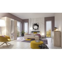 Chambre complète Irina couleur chêne et blanc : Lit 180x200 cm + armoire + commode + chevets.