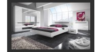 Chambre à coucher LUCIA : Armoire 4 portes + Lit 180x200 + 2 Chevets. Couleur blanc, style design