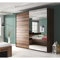 Chambre à coucher EOS : Armoire 220x210, Lit 160, commode, chevets. Couleur chêne foncé et noir