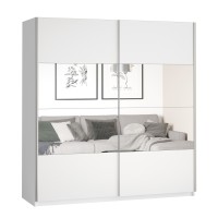 Armoire design 200cm. 2 portes avec miroirs modulables. Couleur blanc mat. Collection EOS