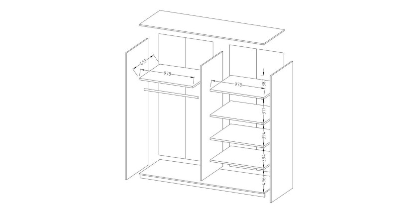 Armoire design 2 mètres. 2 portes avec miroirs modulables. Couleur noir mat. Collection EOS