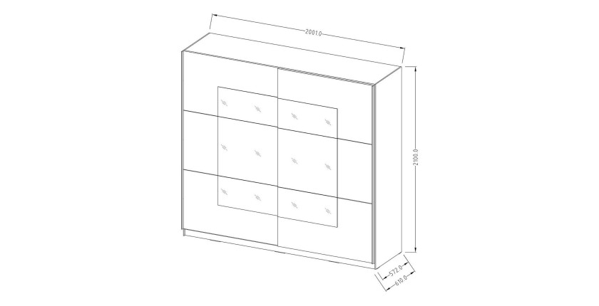 Armoire design 2 mètres. 2 portes avec miroirs modulables. Couleur noir mat. Collection EOS