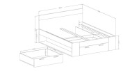 Lit adulte 180x200 avec tiroirs intégrés - Collection EOS. Coloris chêne foncé et noir