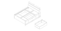Lit adulte 160x200 avec tiroirs intégrés - Collection EOS. Coloris chêne clair et blanc