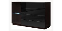 Buffet, bahut, enfilade TONGA 4 tiroirs, une porte. Look ultra design. Couleur Wengé. LEDS incluses