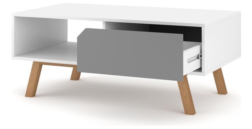 Ensemble de salon 5 meubles style scandinave AOMORI coloris blanc et gris mat.
