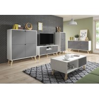 Ensemble de salon 5 meubles style scandinave AOMORI coloris blanc et gris mat.