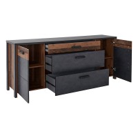 Buffet 200cm collection WINDSOR . Coloris gris anthracite et chêne foncé.