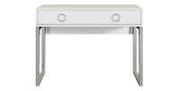 Bureau console avec 2 tiroirs collection MELTON coloris blanc, pieds en fer chromés.