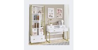 Bureau console avec 4 tiroirs collection DOUGLAS coloris blanc et doré