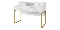 Bureau console avec 4 tiroirs collection DOUGLAS coloris blanc et doré