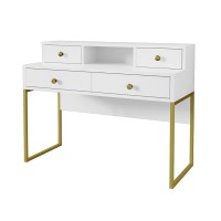 Bureau console avec 4 tiroirs collection DOUGLAS coloris blanc et doré