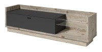 Meuble TV XL 220cm avec LED intégrée. Collection CORK. Coloris Pin et gris anthracite.