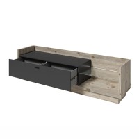 Meuble TV XL 220cm avec LED intégrée. Collection CORK. Coloris Pin et gris anthracite.