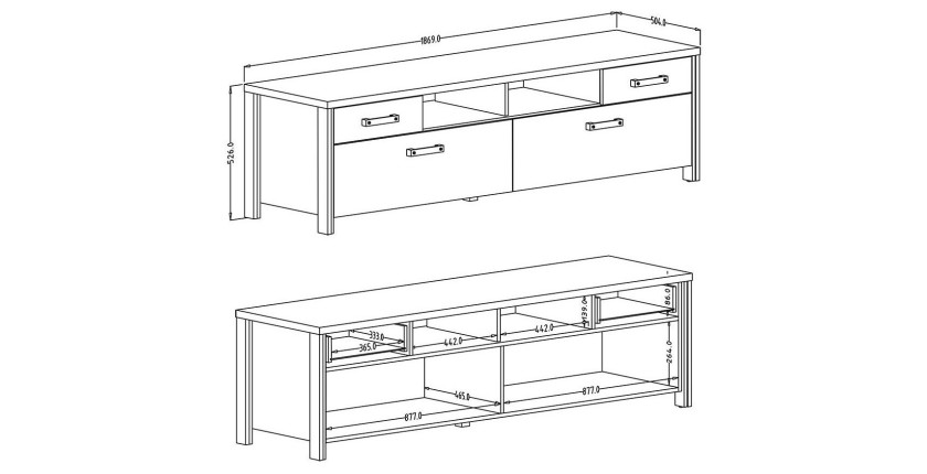 Meuble TV 190cm collection WINDSOR. Coloris gris anthracite et chêne foncé.