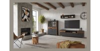 Meuble TV 190cm collection WINDSOR. Coloris gris anthracite et chêne foncé.