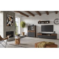 Meuble TV 190cm collection WINDSOR. Coloris gris anthracite et chêne foncé.