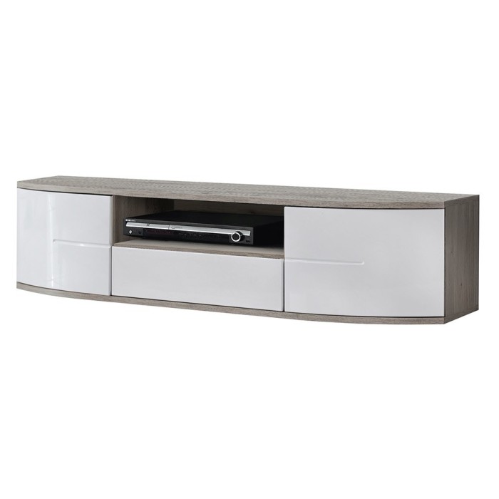 Meuble TV 150cm Collection NOUK. Couleur blanc. 2 portes, 1 tiroir et 1 niche.