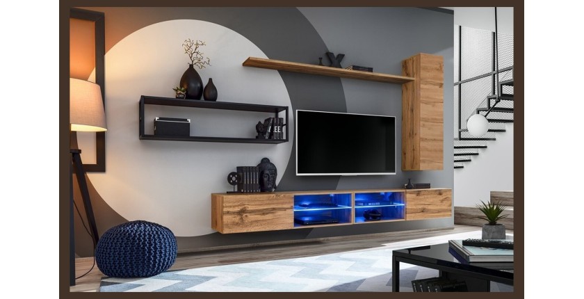 Ensemble meubles de salon style industriel SWITCH M4. Coloris chêne.