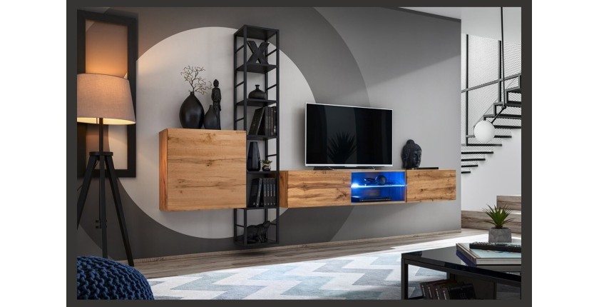 Ensemble meubles de salon style industriel SWITCH M6. Coloris chêne.