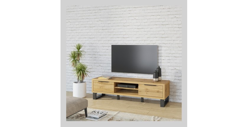 Meuble TV XL 180cm collection MILO. Coloris chêne. Style design.