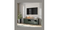 Meuble TV 180cm avec LED intégrées. Collection ASSIA. Coloris vert et chêne. 1 Porte et 1 tiroir.