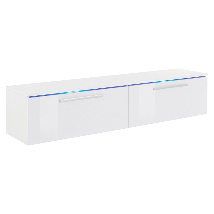 Meuble TV 160cm Collection RIO. 1 porte abattante, coloris blanc brillant. Style design.