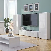 Meuble TV 160cm Collection RIO. 1 porte abattante, coloris blanc brillant. Style design.