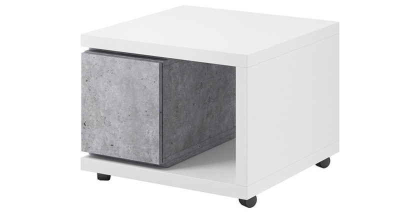 Table d'appoint avec tiroir collection BERGAME. 70x70cm. Coloris blanc et gris.