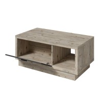 Table basse design collection CORK avec tiroir et niche. Aspect bois et gris.