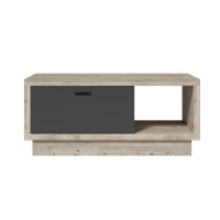 Table basse design collection CORK avec tiroir et niche. Aspect bois et gris.