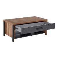 Table basse design collection WINDSOR avec tiroir et niches. Coloris chêne foncé et gris anthracite.