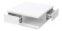 Table basse carrée design avec nombreux rangements collection ANYA. Couleur blanc brillant.