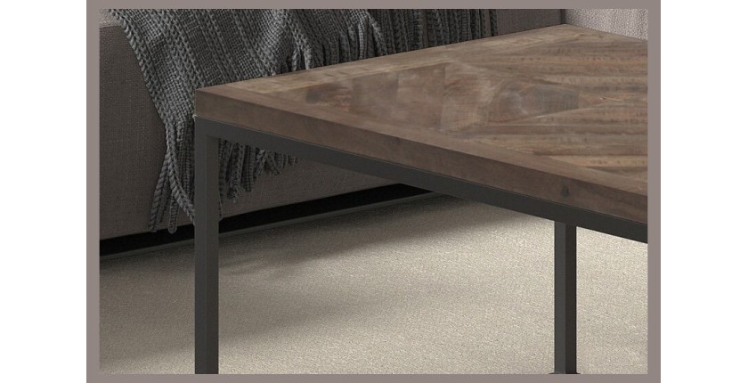 Table basse rectangulaire MADERE en bois massif - 120x60. Meuble style industriel
