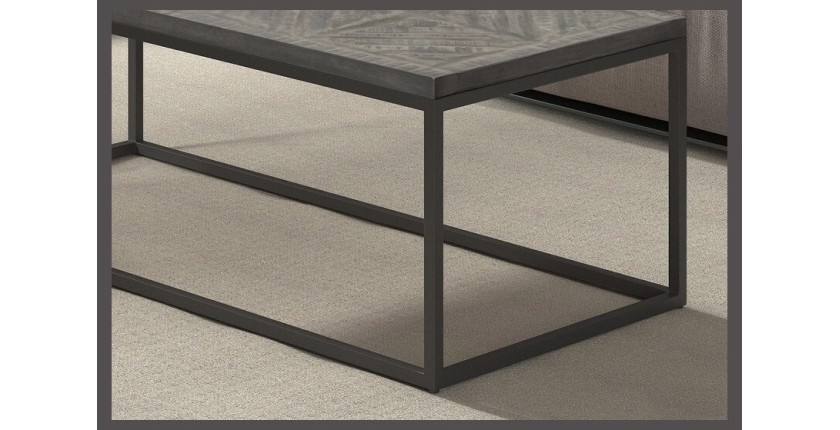 Table basse rectangulaire MADERE en bois massif et finition grise - 120x60. Meuble style industriel