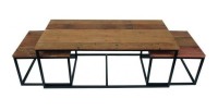 Table d'appoint style industriel HELLINGTON effet chêne foncé - Table basse - Ensemble 3 pièces